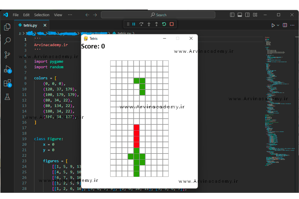 محیط بازی tetris از arvinacademy