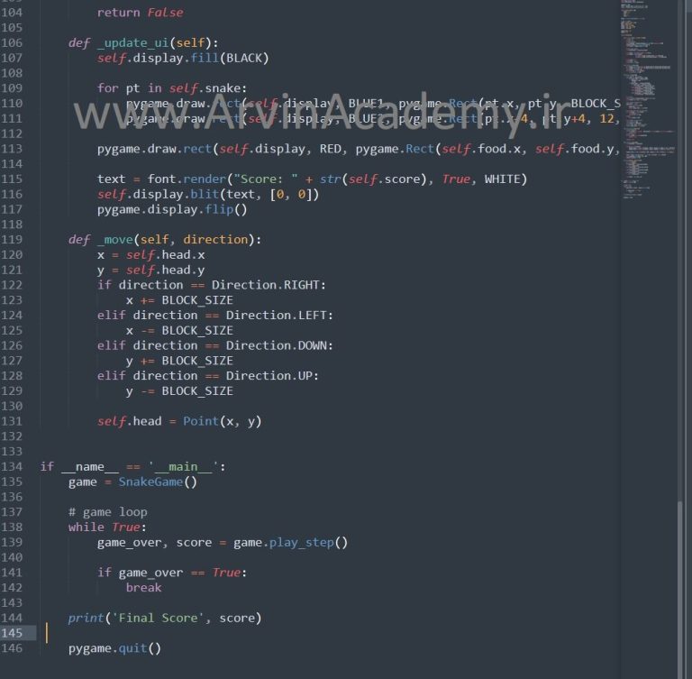 سورس بازی Snake با لایبرری pygame پایتون